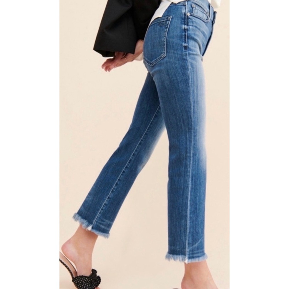 AYR The Bomb Pop High Rise Straight Leg Raw Hem Jeans Blue Denim W28
